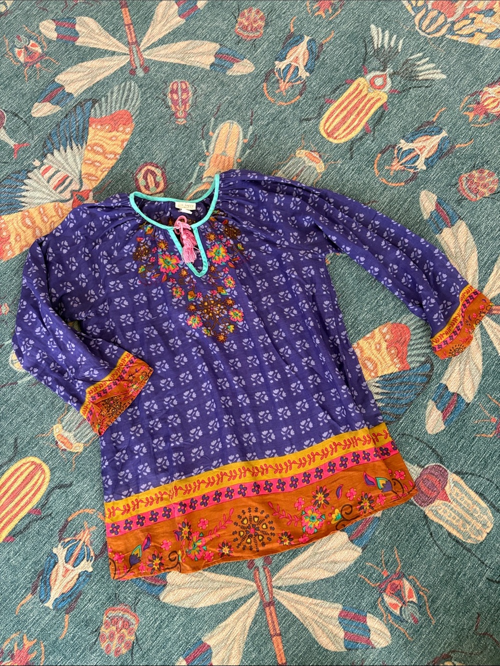 Natural Life 100% cotton Women’s Embroidered Purple Boho Tunic Top S
